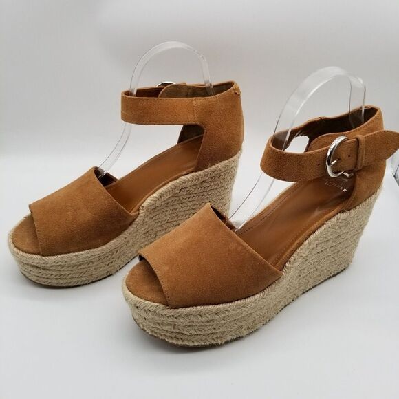 Marc Fisher Womens  Wedge Heel Espadrille Sandals Size 10 Brown  Ankle Strap - Picture 1 of 7